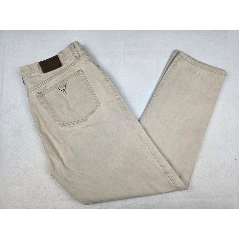 Vintage 90s Guess Jeans‎ Pants Rare Baggy 38x32 Loose Hipster Retro Tan Beige